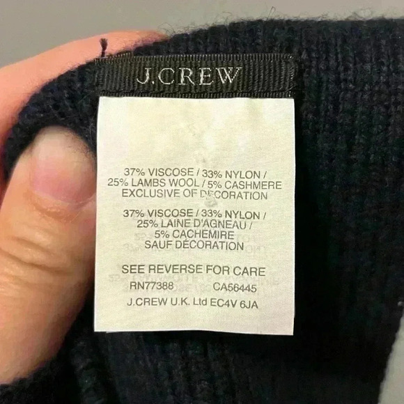 J. Crew Navy Long Knit Cashmere/Lambs Wool Blend Scarf w/ Tassels - Picture 2 of 10